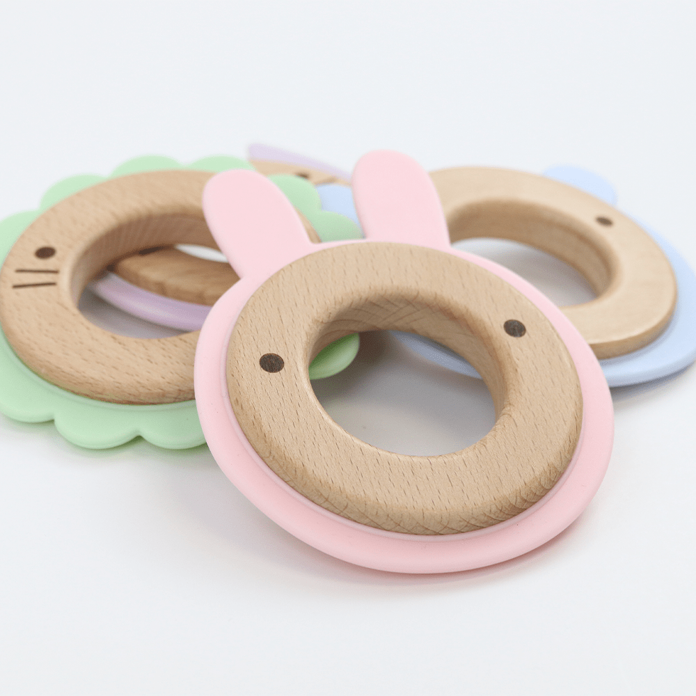 Blue Bear Animal  Wooden + Silicone Teether