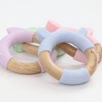 Blue Bear Circle Head Silicone + Wood Teether