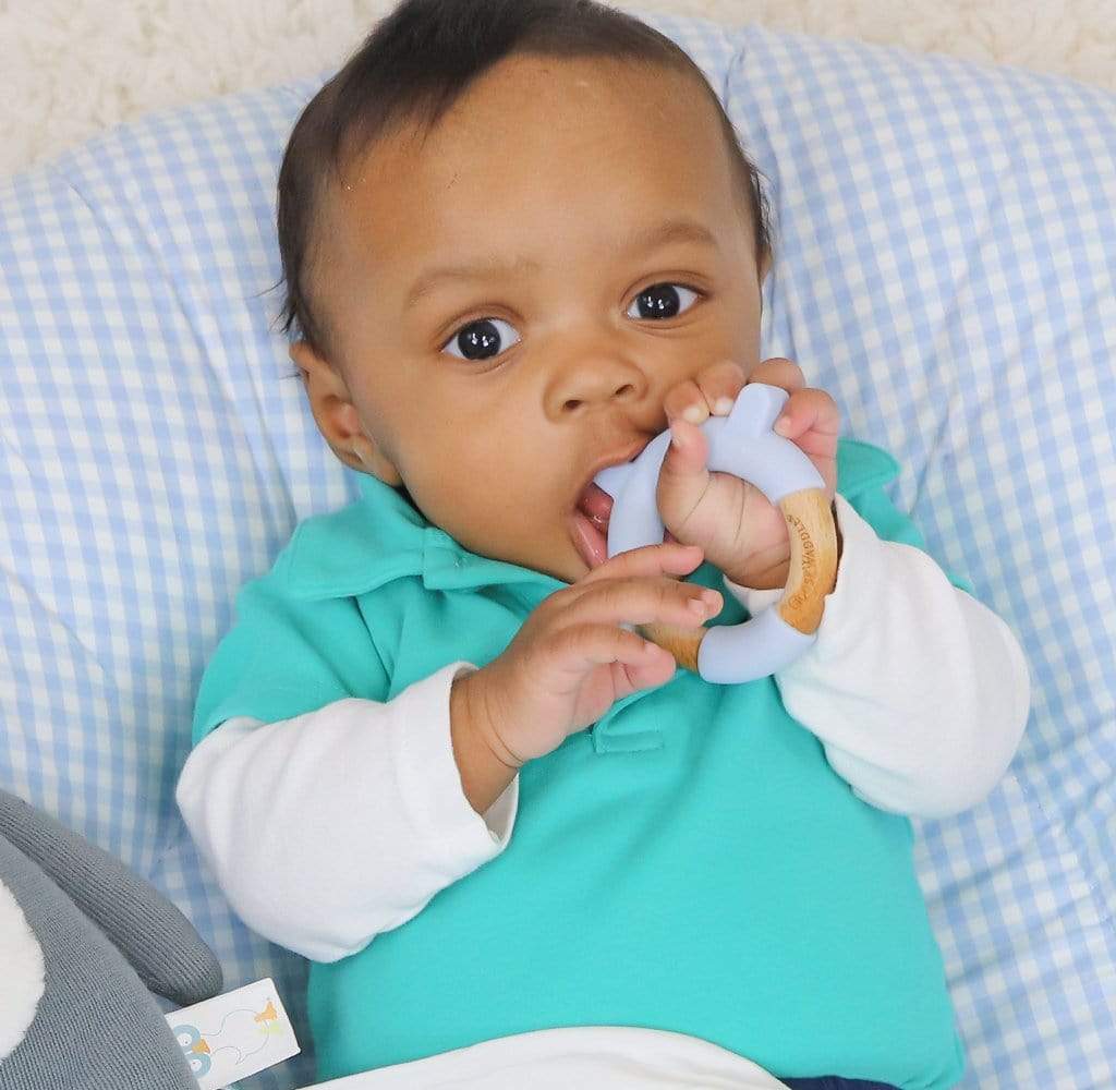 Blue Bear Circle Head Silicone + Wood Teether