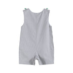 Gray Gingham Green Tractor Appliqué Shortalls