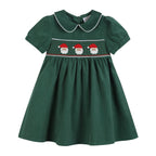 Green Corduroy Santa Smocked Dress