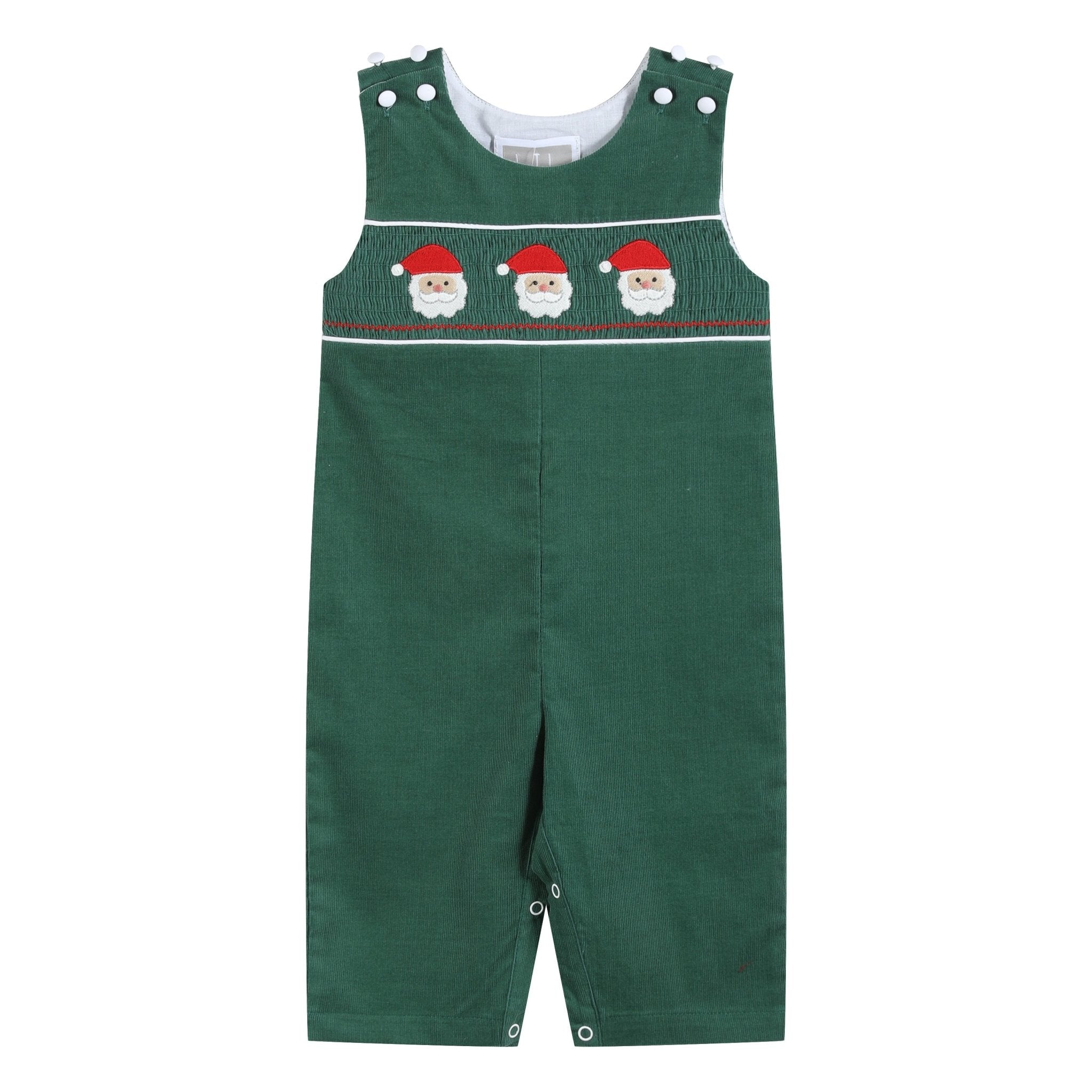 Green Corduroy Santa Smocked Overalls
