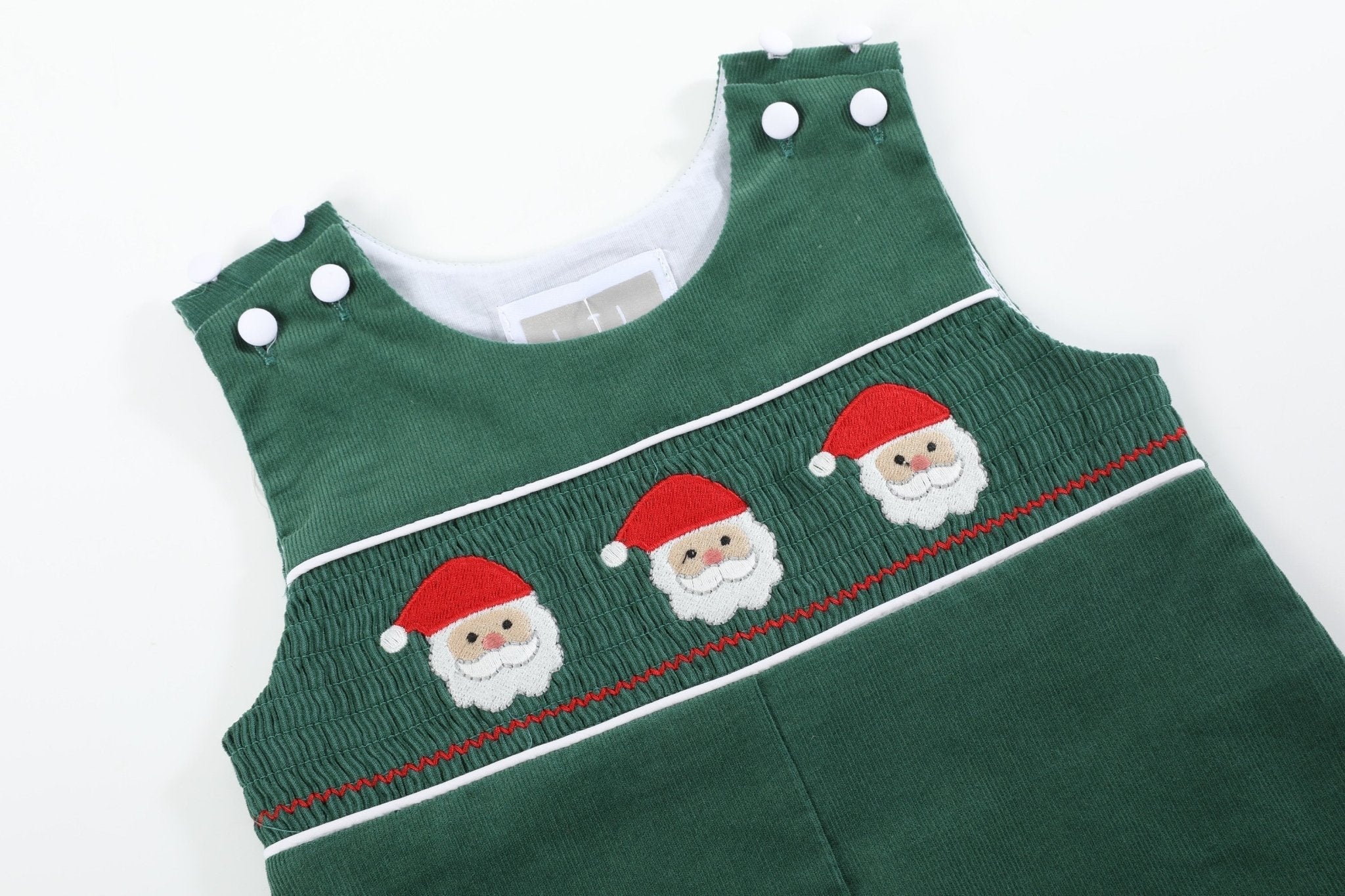 Green Corduroy Santa Smocked Overalls