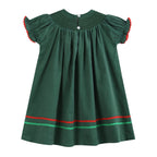 Green Corduroy Smocked Bishop Dress