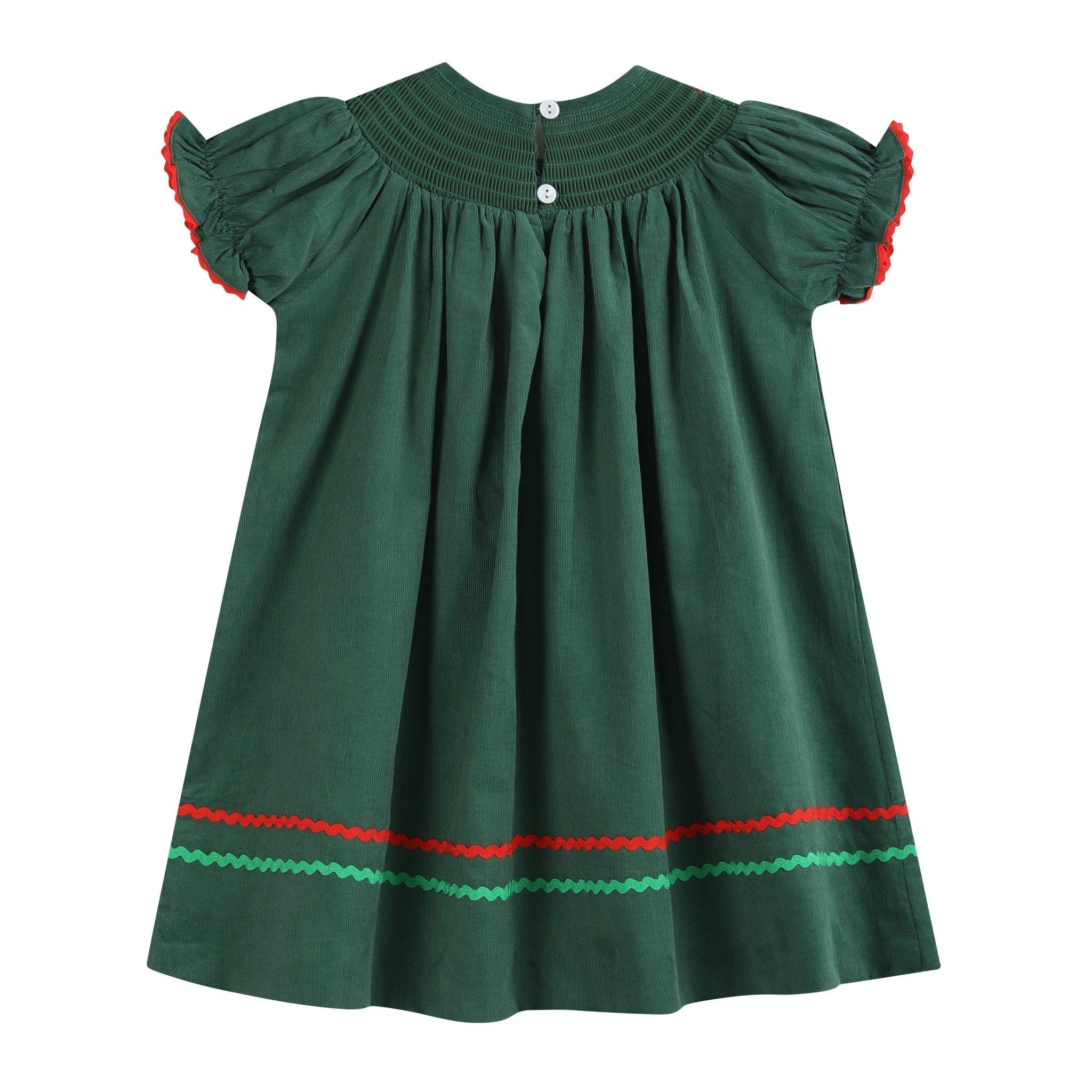 Green Corduroy Smocked Bishop Dress