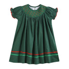 Green Corduroy Smocked Bishop Dress