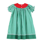 Green Gingham Watermelon Collar Bishop Dress