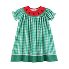 Green Gingham Watermelon Collar Bishop Dress