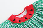 Green Gingham Watermelon Collar Bishop Dress