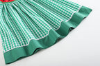 Green Gingham Watermelon Collar Bishop Dress