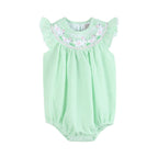 Green Seersucker Bunny Smocked Flutter Romper