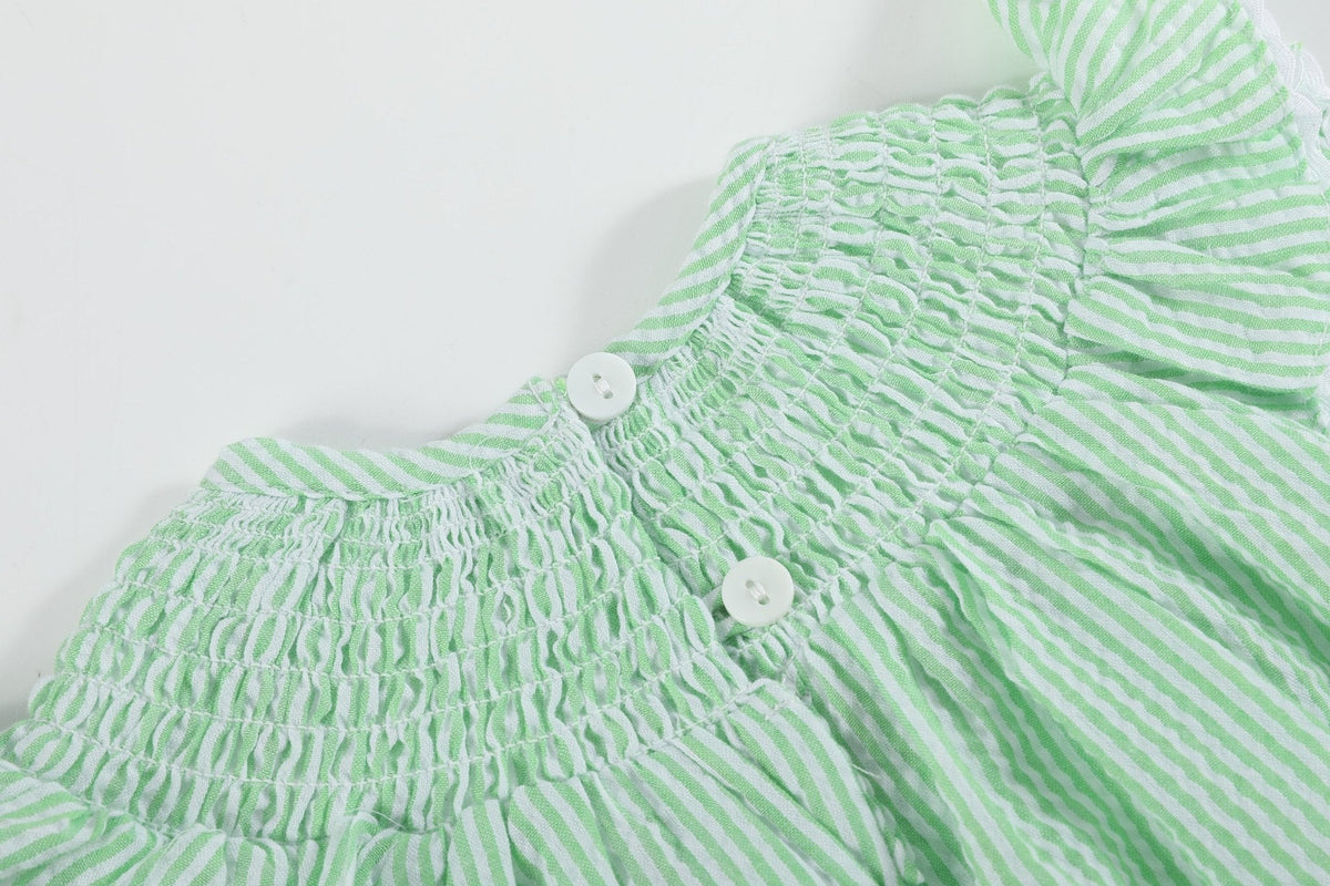Green Seersucker Bunny Smocked Flutter Romper