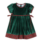 Green Velvet Tartan Bows Dress