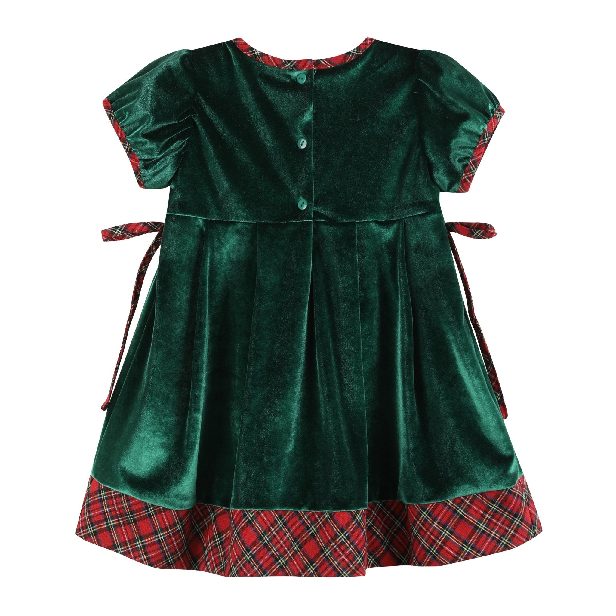 Green Velvet Tartan Bows Dress