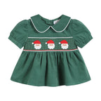 Green Corduroy Santa Smocked Dress and Bloomers
