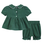 Green Corduroy Santa Smocked Dress and Bloomers