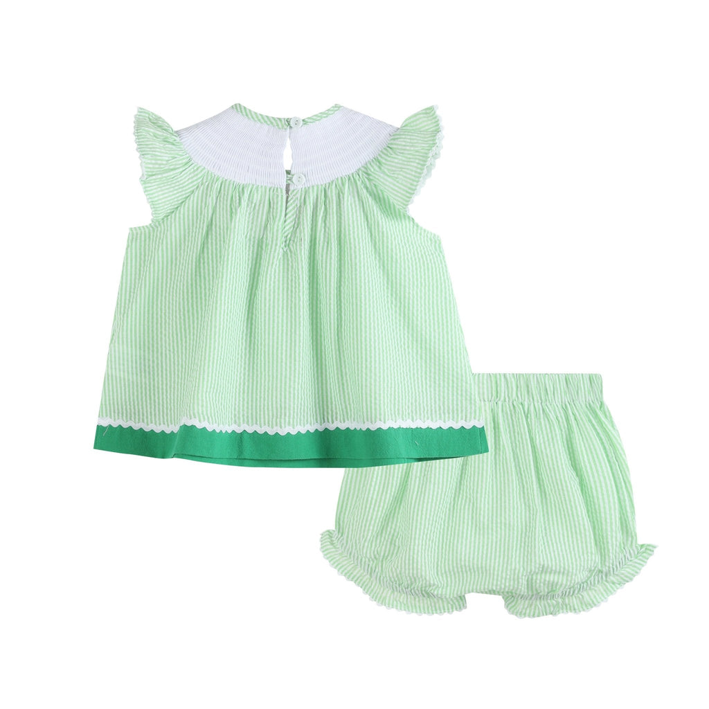 Striped Watermelon Smocked Angel-Sleeve Dress & Bloomers