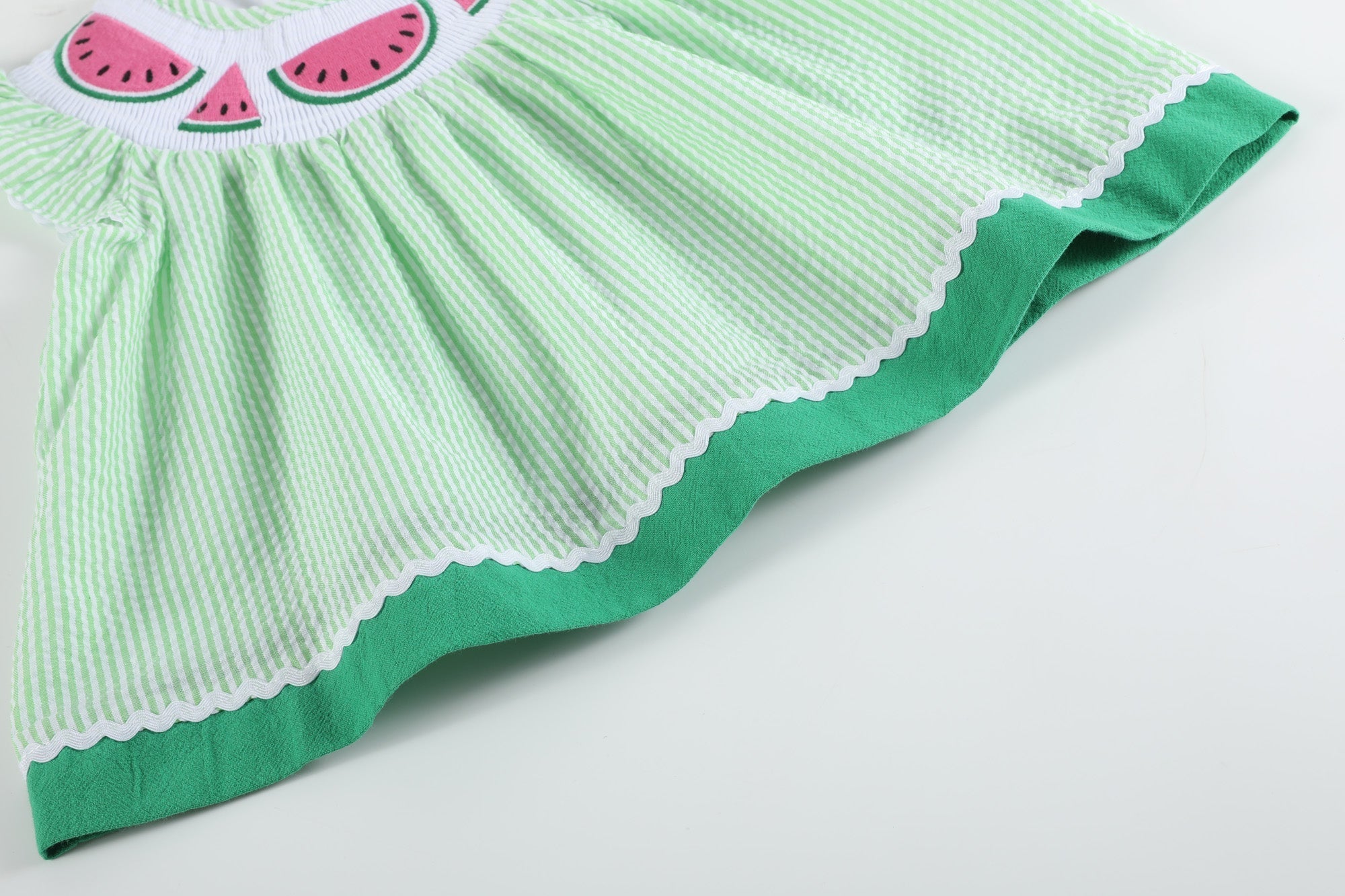 Striped Watermelon Smocked Angel-Sleeve Dress & Bloomers