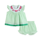 Striped Watermelon Smocked Angel-Sleeve Dress & Bloomers