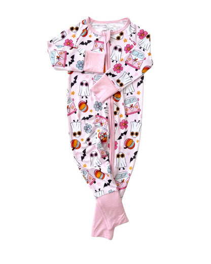 Baby Girl Retro Ghost Bamboo Zip Pajama Romper