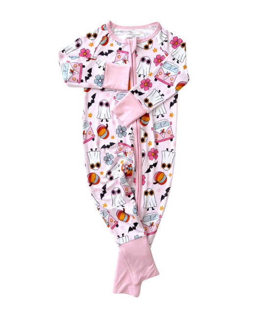Baby Girl Retro Ghost Bamboo Zip Pajama Romper