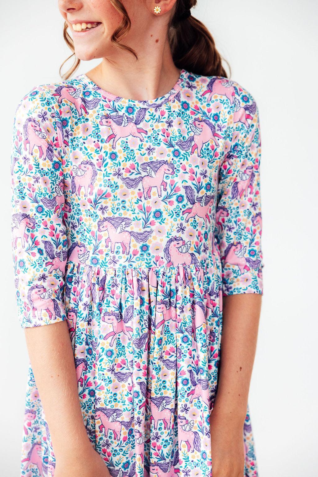 Head in the Clouds 3/4 Sleeve Pocket Twirl Dress - Blissfully Lavender BoutiqueMila & Rose ®