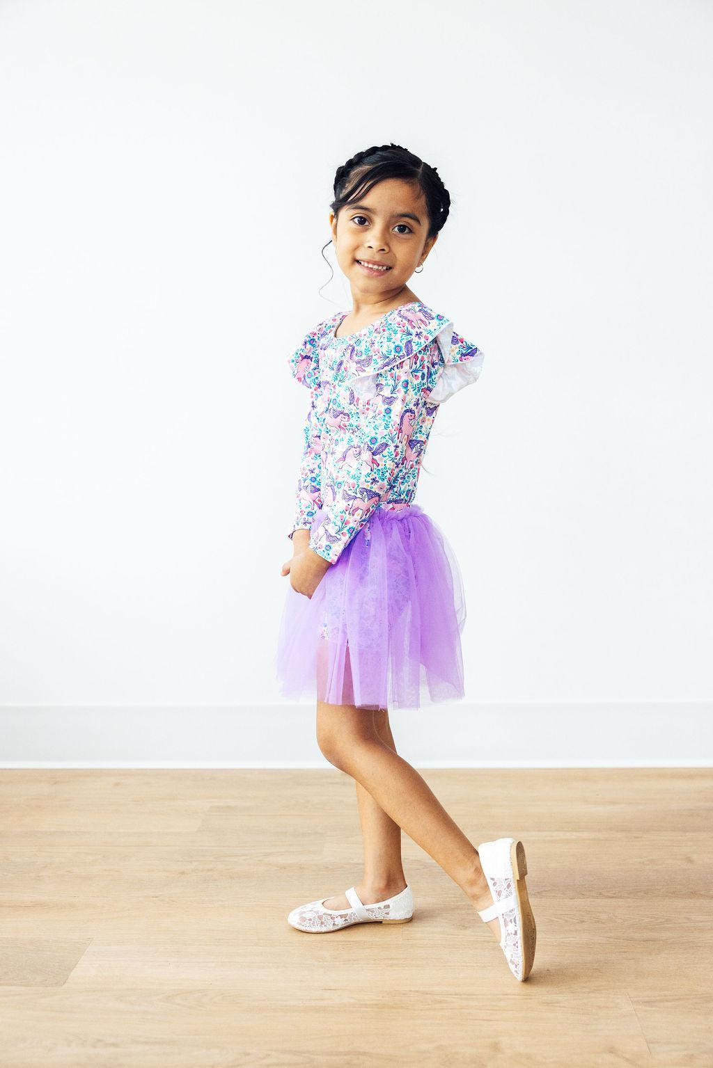 Head in the Clouds L/S Flutter Sleeve Leotard - Blissfully Lavender BoutiqueMila & Rose ®