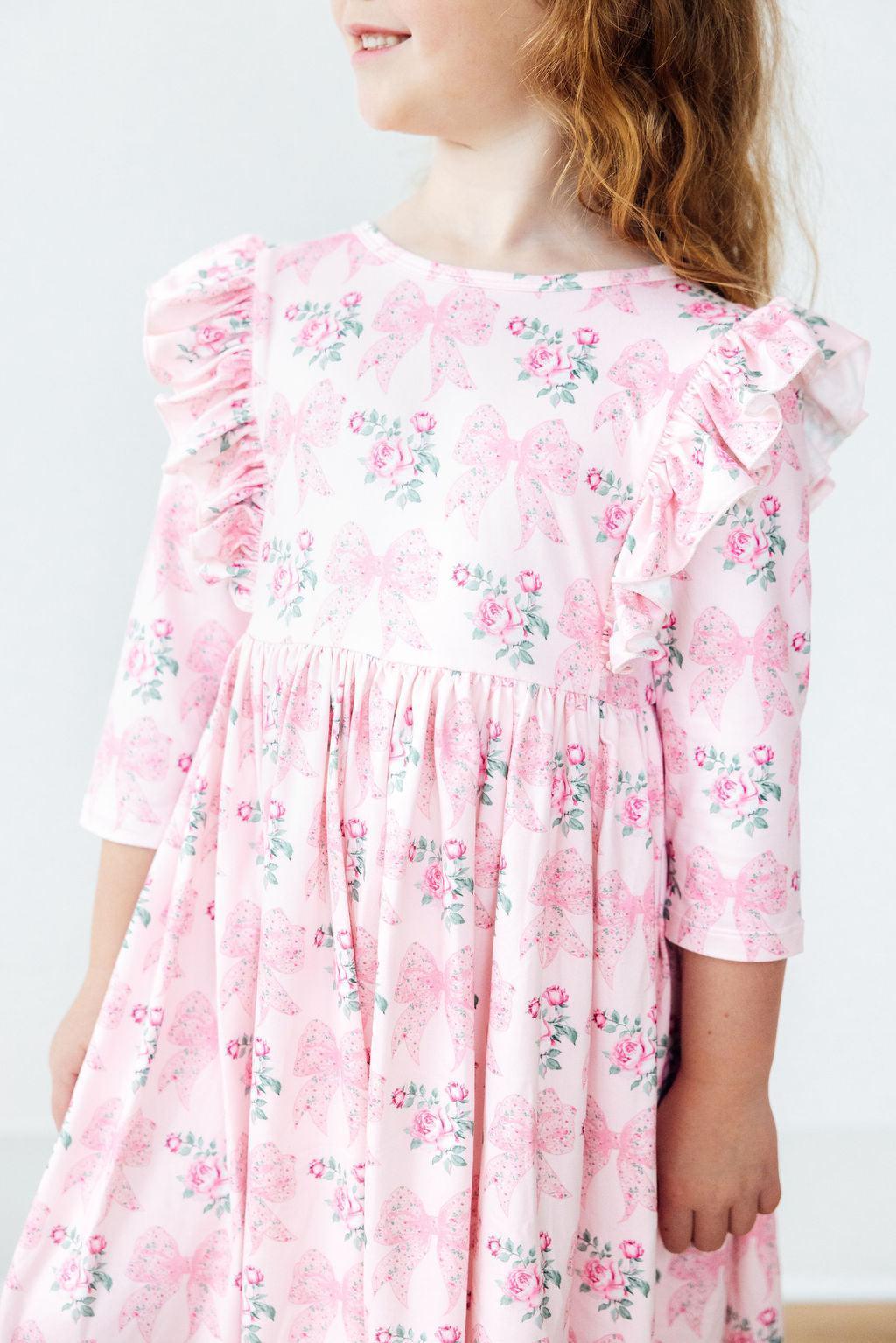 Heirloom Garden 3/4 Sleeve Ruffle Twirl Dress - Blissfully Lavender BoutiqueMila & Rose ®