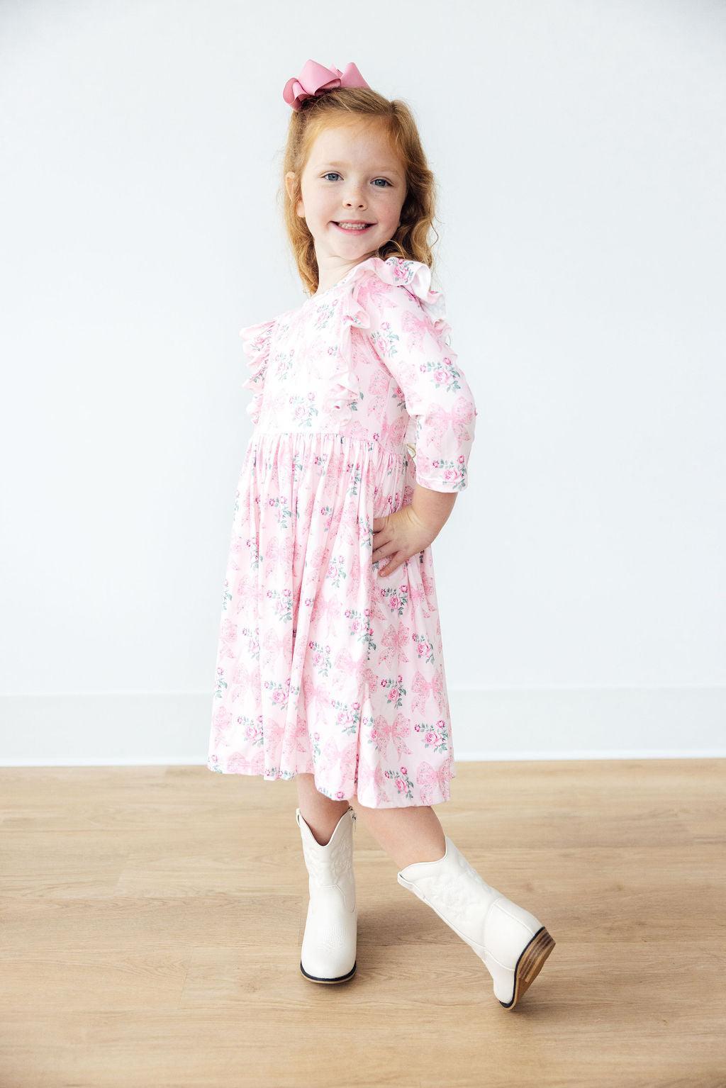 Heirloom Garden 3/4 Sleeve Ruffle Twirl Dress - Blissfully Lavender BoutiqueMila & Rose ®