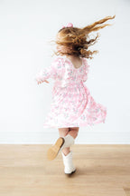 Heirloom Garden 3/4 Sleeve Ruffle Twirl Dress - Blissfully Lavender BoutiqueMila & Rose ®