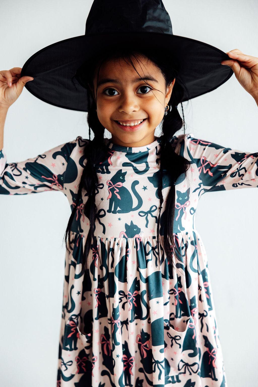 Hocus Purr - cus 3/4 Sleeve Pocket Twirl Dress - Blissfully Lavender BoutiqueMila & Rose ®