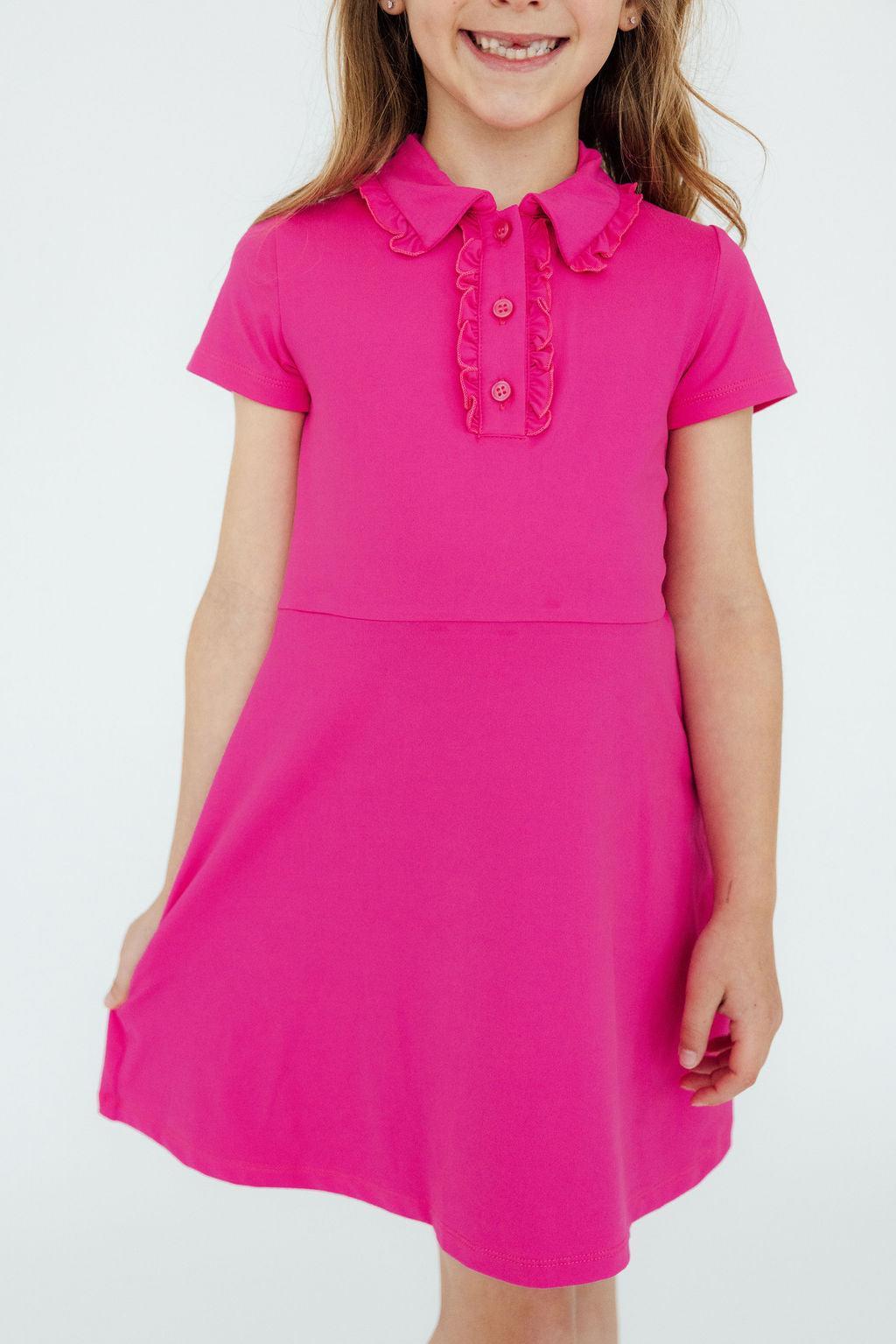 Hot Pink Short Sleeve Polo Dress - Blissfully Lavender BoutiqueMila & Rose ®