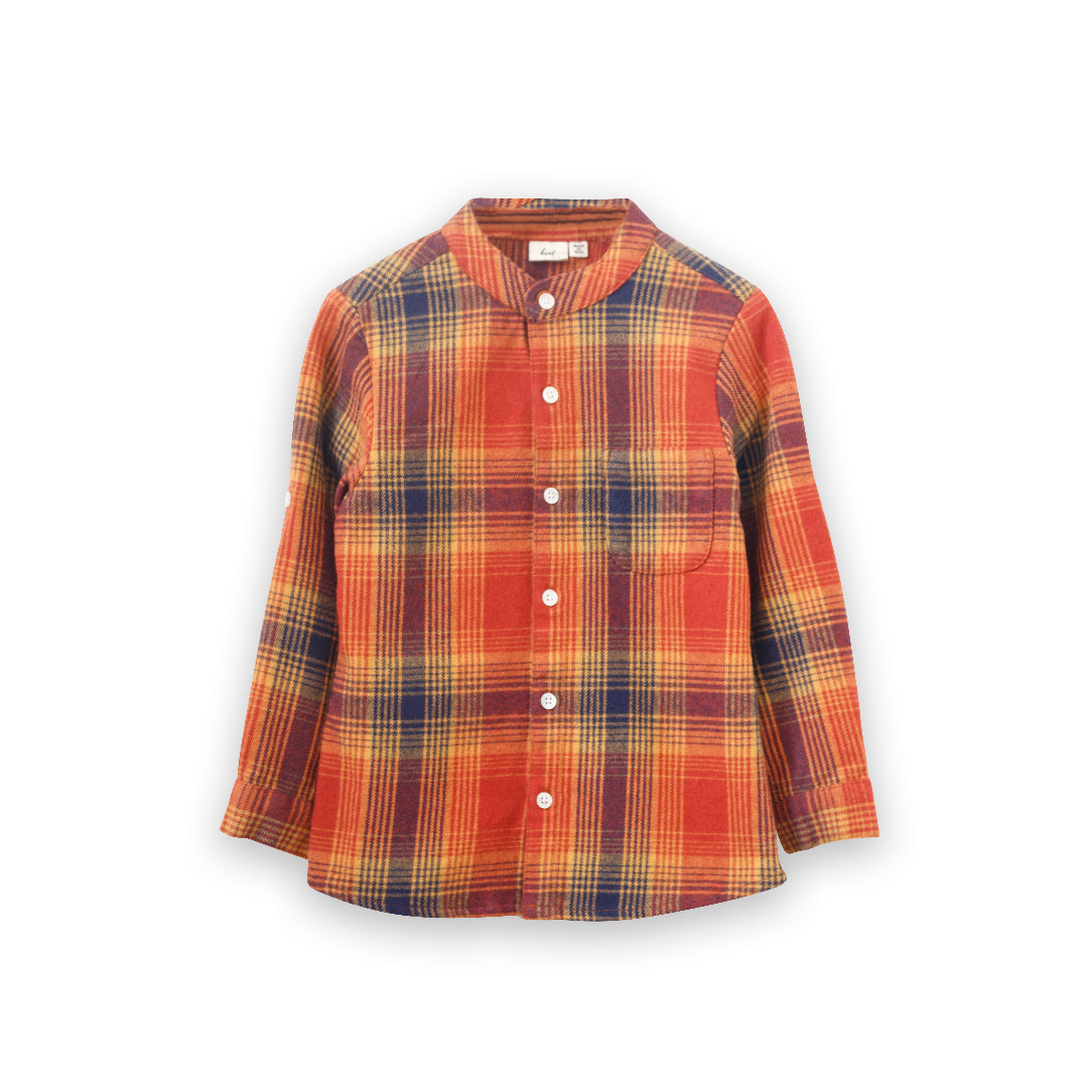 Boys Long Sleeve Flannel Check Shirt | Orange Plaid