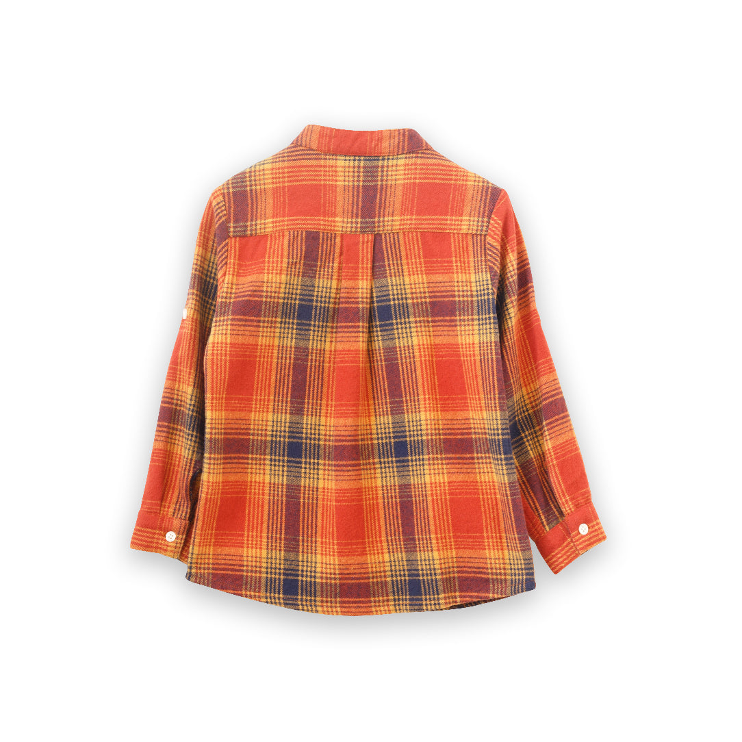 Boys Long Sleeve Flannel Check Shirt | Orange Plaid