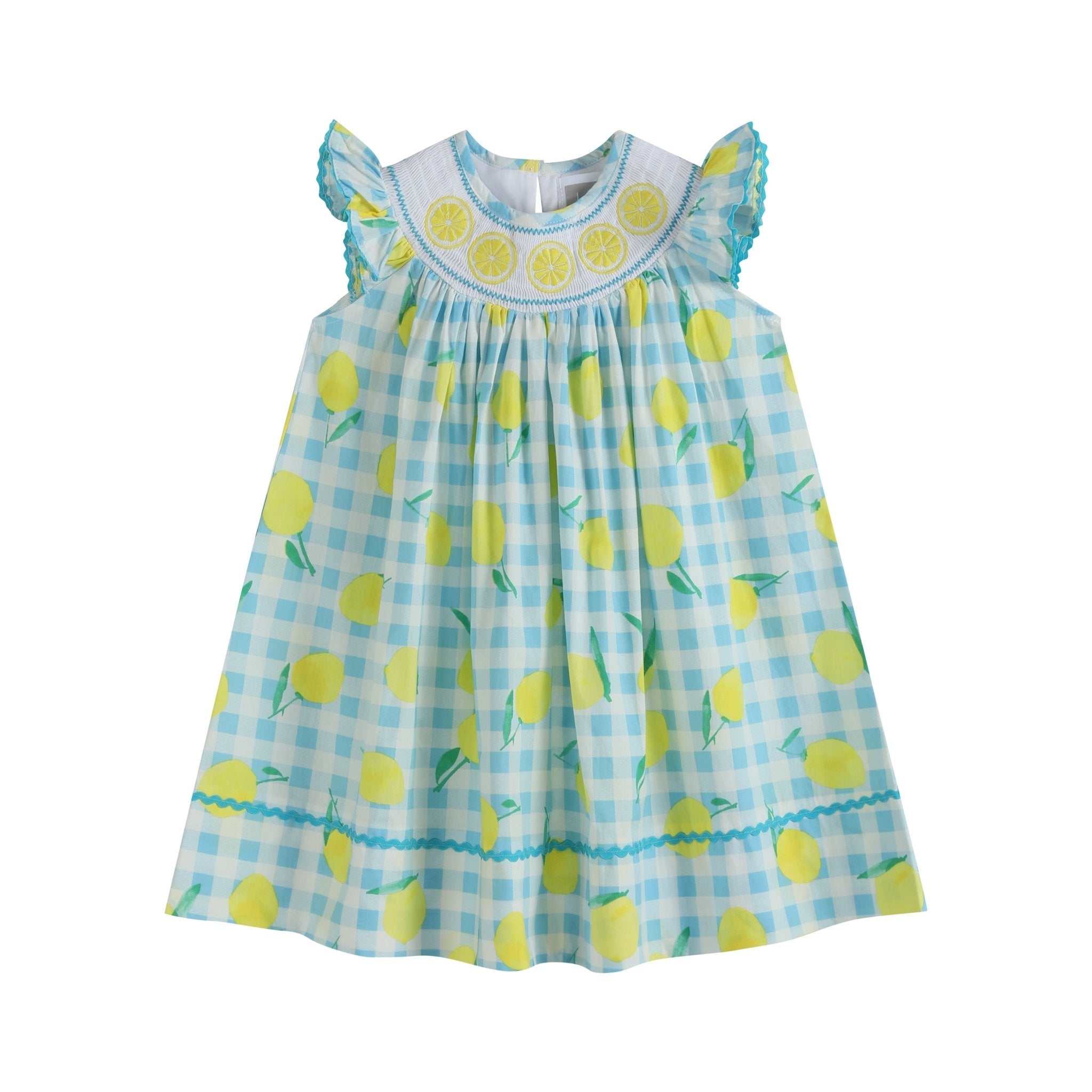 Lemon & Orange Lemon Smocked Angel-Sleeve Dress