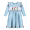 Light Blue Christmas Tree Smocked Knit Dress