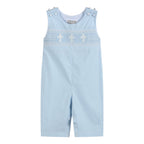 Light Blue Crosses Smocked Overalls