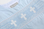 Light Blue Crosses Smocked Overalls