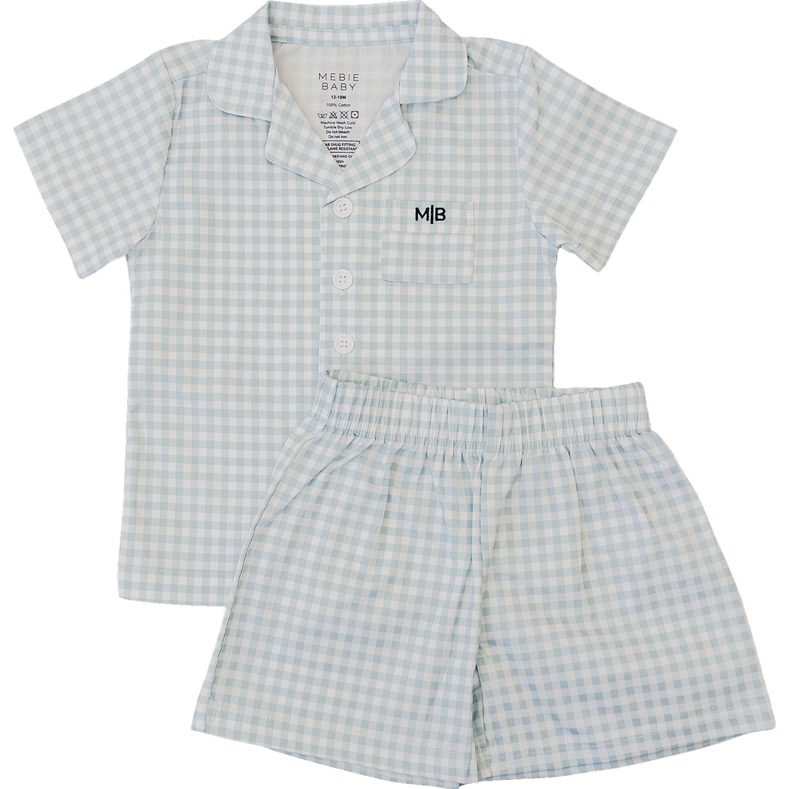 Light Blue Gingham Short Pajama Set - Blissfully Lavender BoutiqueMebie Baby