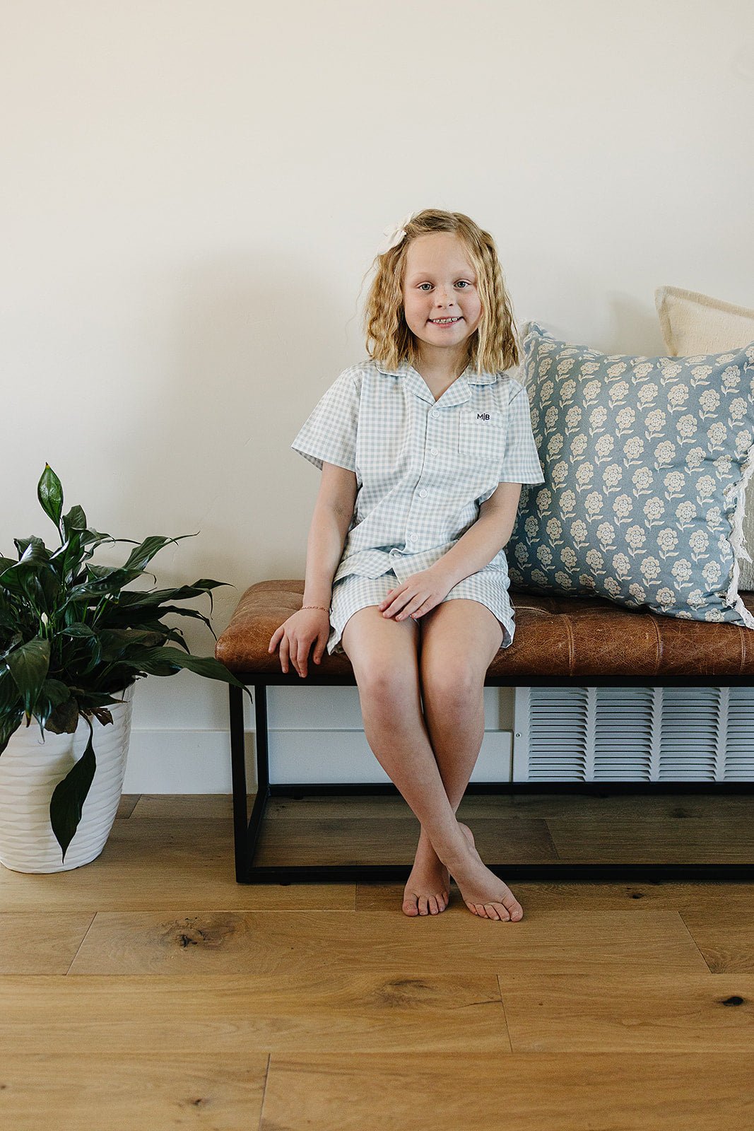 Light Blue Gingham Short Pajama Set - Blissfully Lavender BoutiqueMebie Baby
