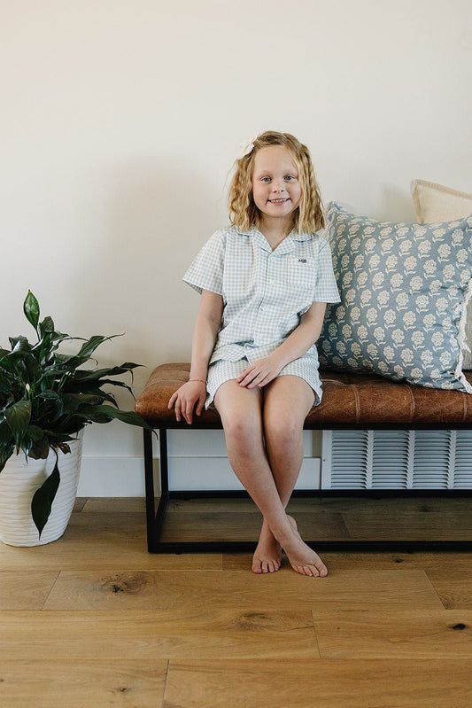 Light Blue Gingham Short Pajama Set - Blissfully Lavender BoutiqueMebie Baby
