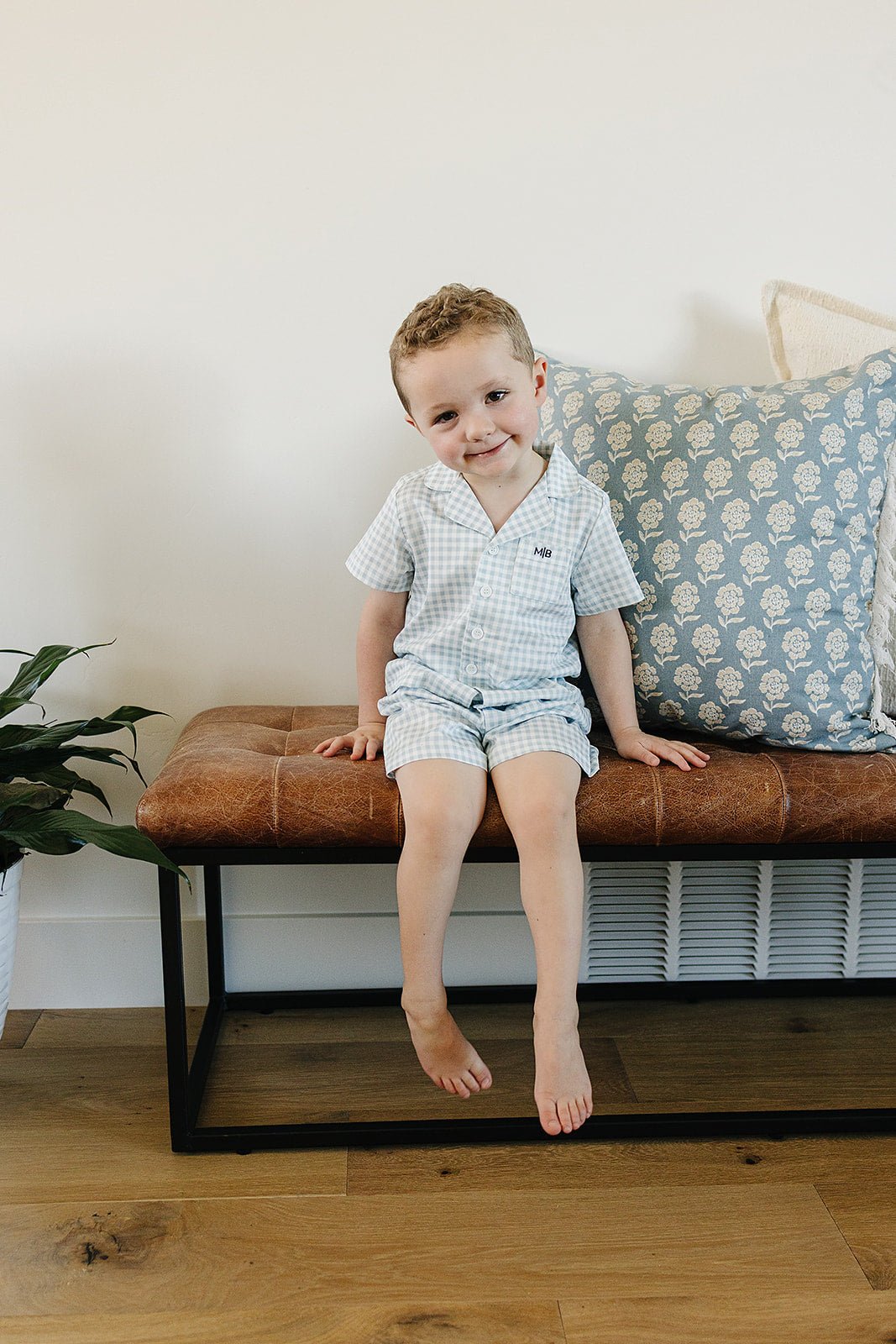 Light Blue Gingham Short Pajama Set - Blissfully Lavender BoutiqueMebie Baby