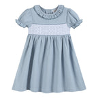 Light Blue Pinstripe Smocked Ruffle Dress