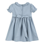 Light Blue Pinstripe Smocked Ruffle Dress