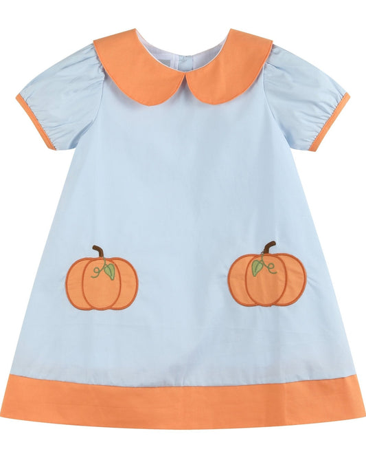 Light Blue Pumpkin Applique Collared Dress