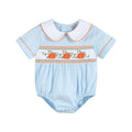 Light Blue Pumpkin Vine Smocked Collared Romper