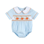 Light Blue Pumpkin Vine Smocked Collared Romper