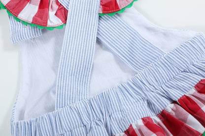 Baby Girl Light Blue Seersucker Watermelon Ruffle Romper