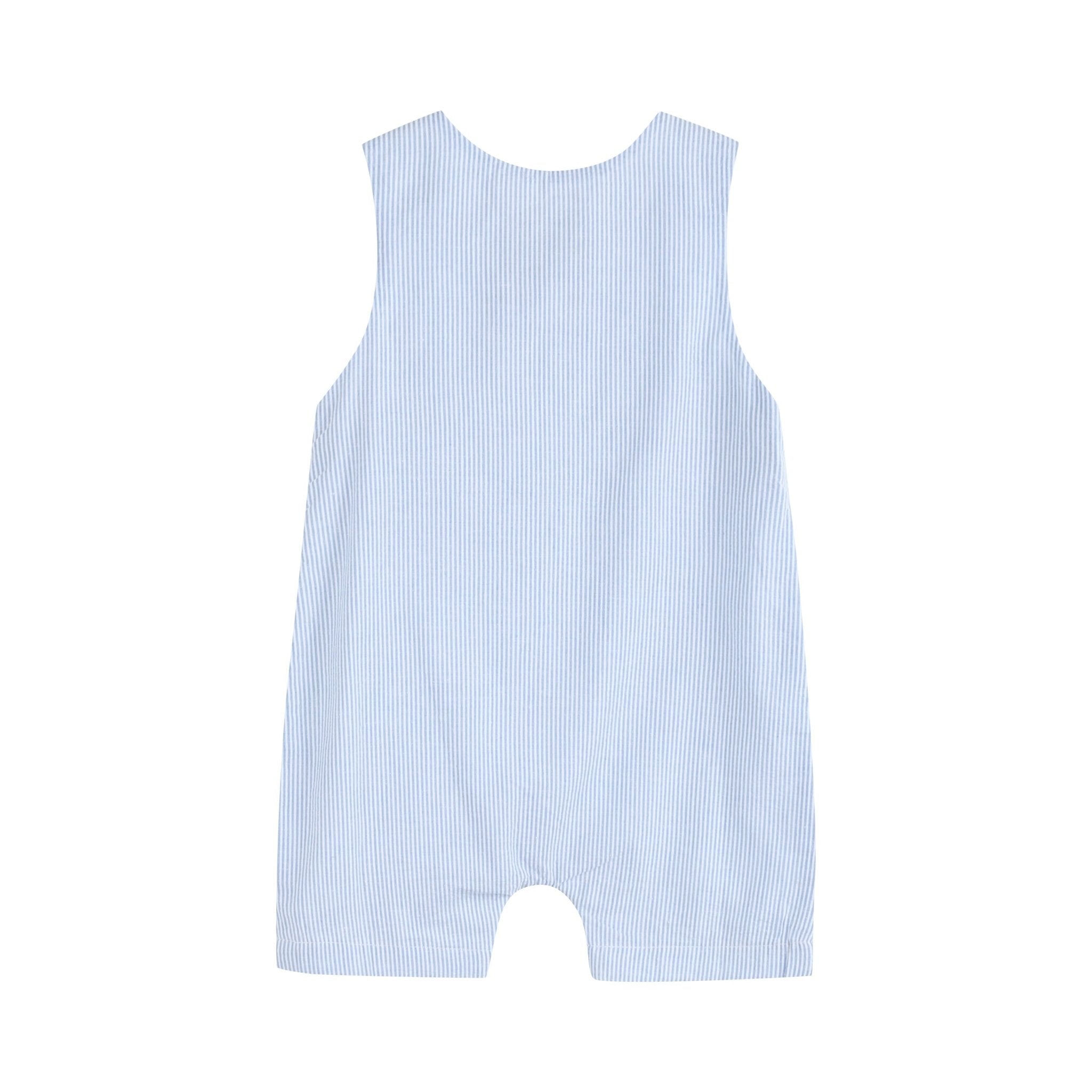 Light Blue Seersucker Bunny Smocked Shortalls