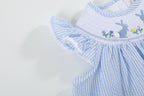Light Blue Seersucker Easter Bunny Smocked Bishop Dress